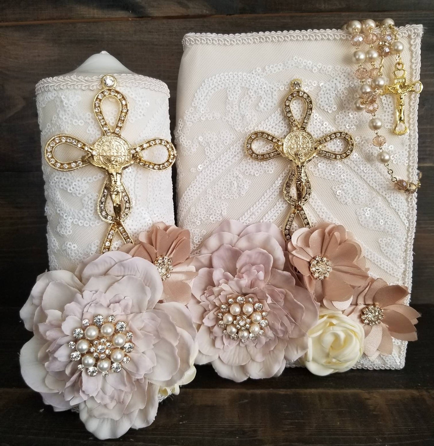 champagne, ivory Quincenaera Bible and Candle, Biblia boda, quinceanera, cotillion, sweet sixteen, nude wedding, blush gold quincenaera