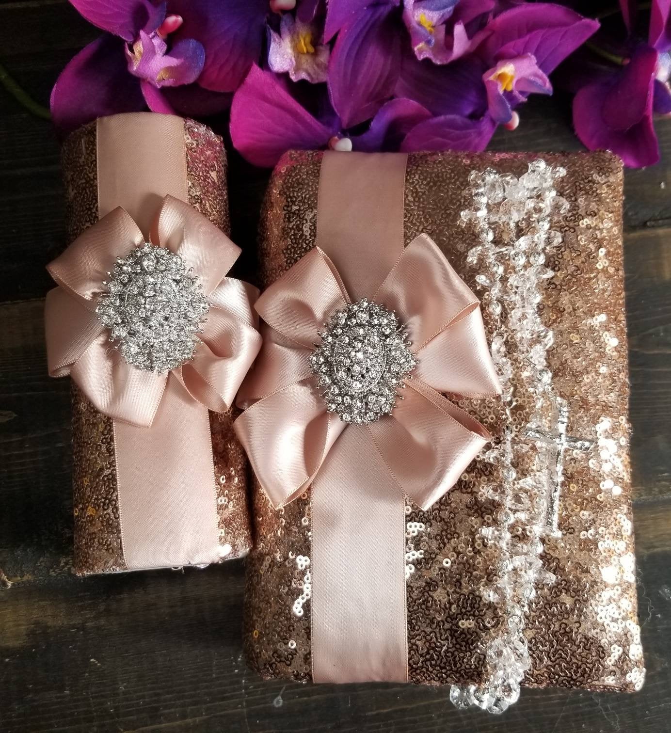 Quincenaera Bible and Candle, Mauve rose gold, Biblia boda, quinceanera, cotillion, sweet sixteen, blush wedding, blush gold quincenaera