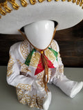 White Gold Baby Mariachi Boy, Traje Charro blanco & oro Embroidery Suit, Traditional mariachi christening, mariachi baptism