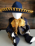 Navy Gold Baby Mariachi Boy, Traje Charro Azul