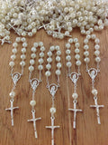 SALE!!! 55 pcs Pearl Rosaries, Mini Rosaries, Decade Rosaries, First communion favors Recuerditos Bautizo / Mini Pearl Rosary Baptism Favors
