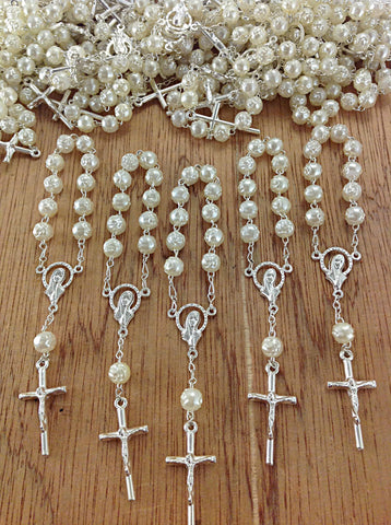 25 pcs Pearl Decade Rosary/Mini Rosaries/First communion favors Recuerditos Bautizo 25pz/Mini Pearl Rosary Baptism Favors 25 pcs
