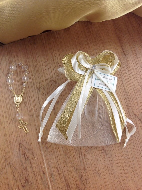 90 pcs Baptism favor bags, christening favor bags, organza bag plus rosary