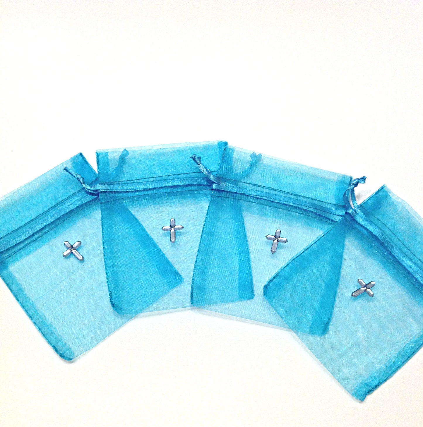 Baptism favor/ 12 pcs Baptism Favors/Christening Favor/ Ivory/Grey Organza Bags/with Rhinestone Cross