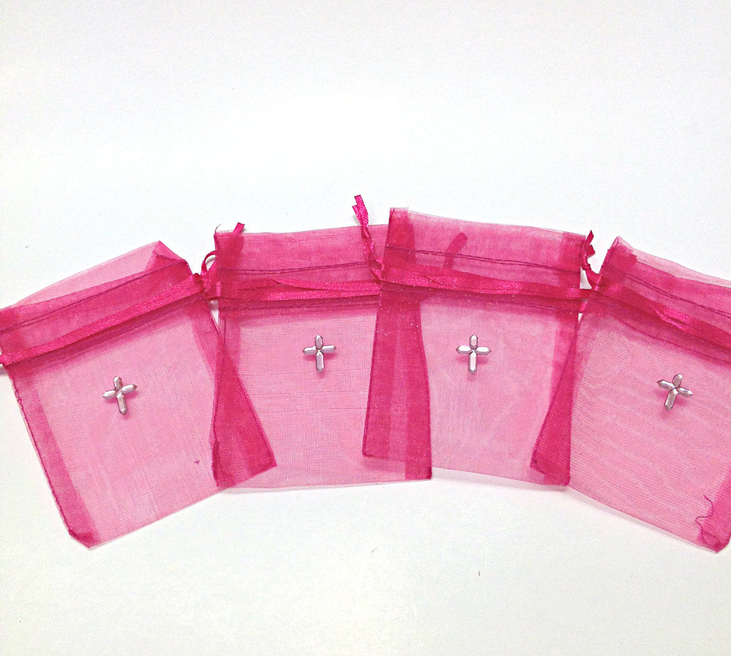 Baptism favor/ 12 pcs Baptism Favors/Christening Favor/ Ivory/Grey Organza Bags/with Rhinestone Cross