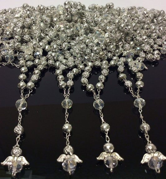 Rosary beads, 25 pcs Angel mini rosaries/First communion favors Recuerditos Bautizo 25pz/Mini Pearl Rosary Baptism Favors