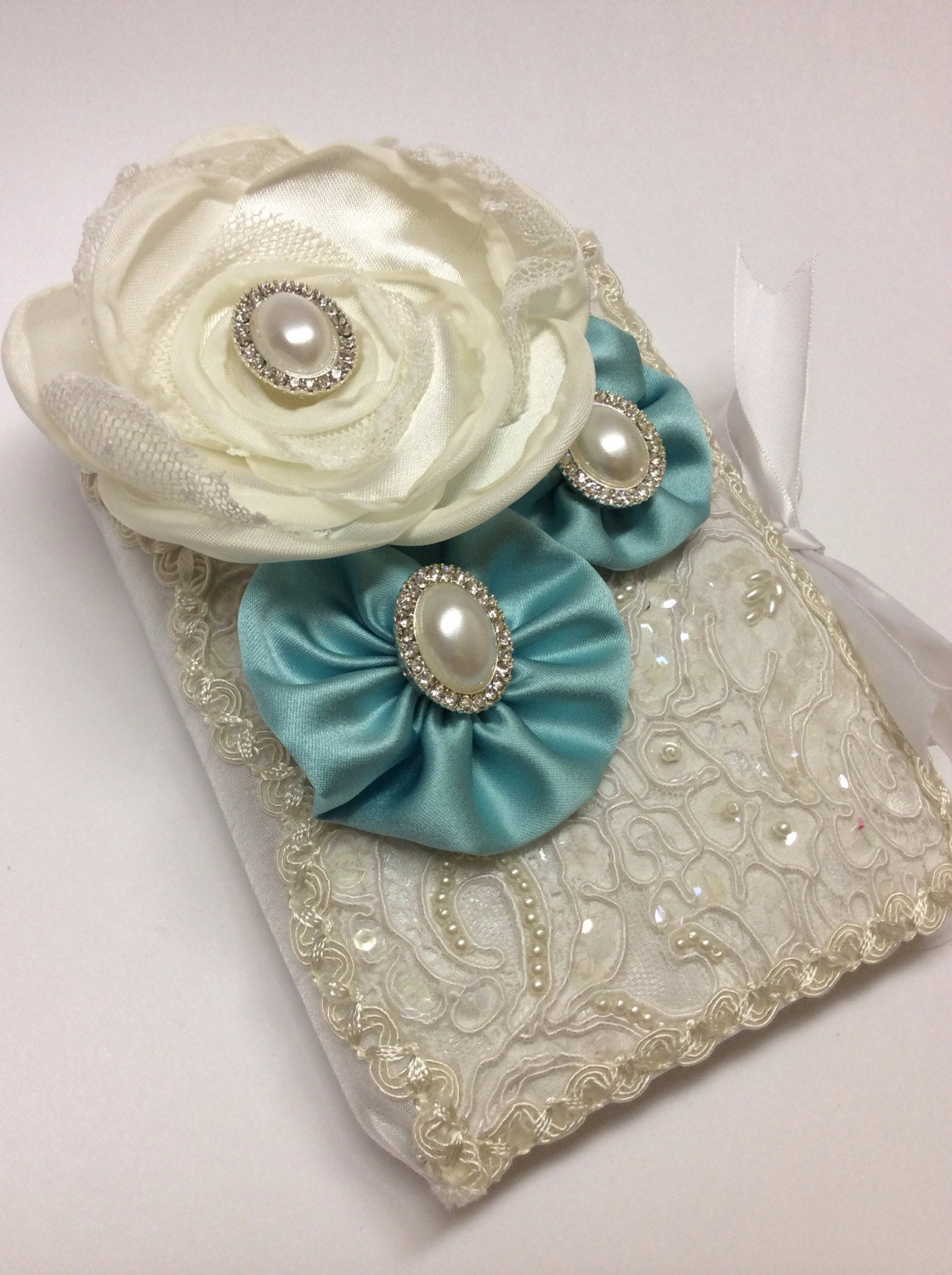 Lace Wedding bible and Rosary Aqua Blue