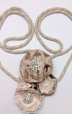 Traditional satin rope lasso/dusty rose lasso/with blush/dusty rose/dusty rose/flowers and silver diamond brooches  pearls