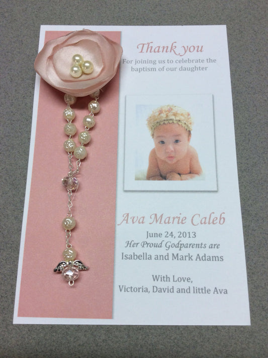 Thank you favor/ 40 pcs Baptism Rosary Favor Cards/Christening Rosary Favor Cards/ Thank you Rosary cards