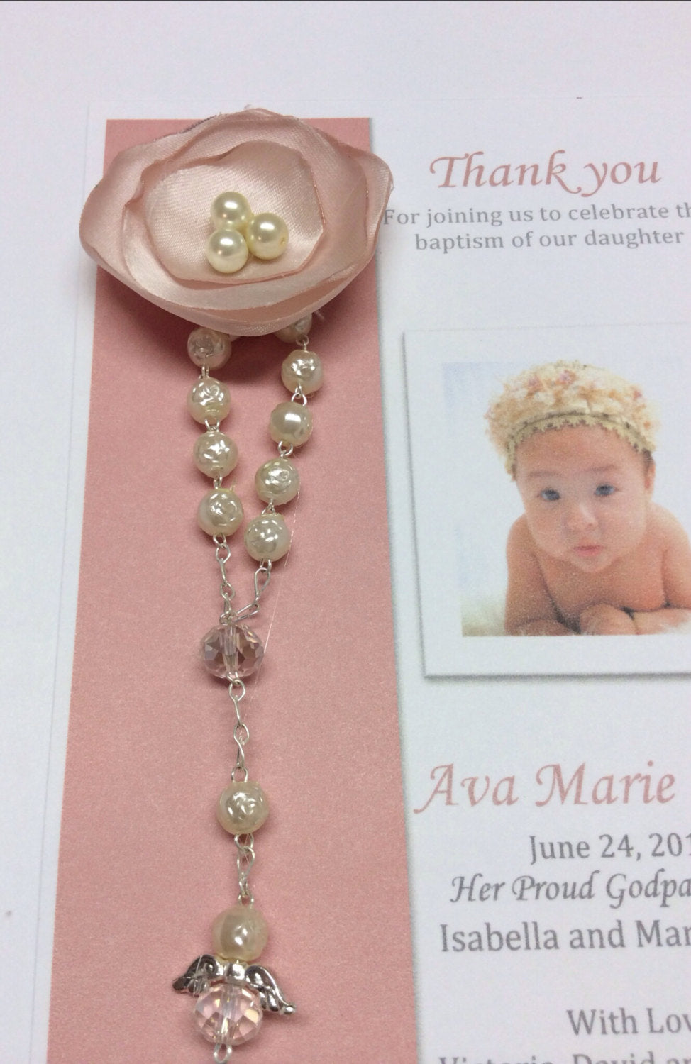 Thank you favor/ 40 pcs Baptism Rosary Favor Cards/Christening Rosary Favor Cards/ Thank you Rosary cards