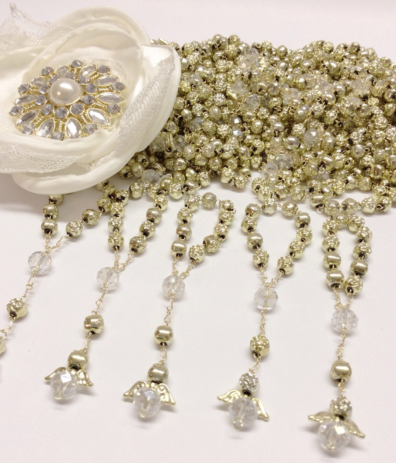 Rosary beads, Baptism favor 50pcs Angel Pearl Decade Rosaries/Mini Rosaries/Recuerditos Bautizo 50pz/Mini Pearl Rosary Baptism Favors