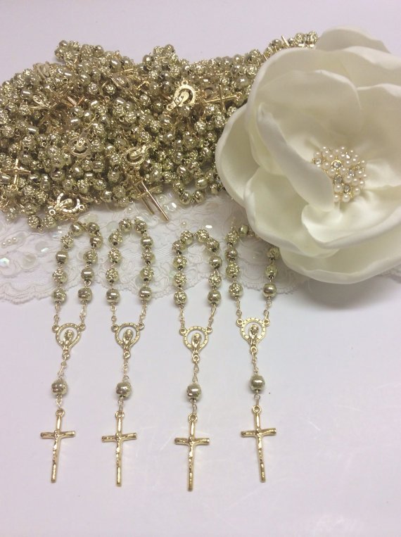 45 pcs Pearl Decade rosaries, First communion favors, Mini Rosaries, Recuerditos Bautizo / Mini Pearl Rosary Baptism Favors