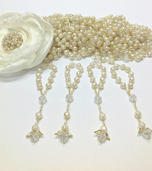 36 Angel Rosary Favors, Recuerditos de Angel, Pearl Favors, Ab crystal