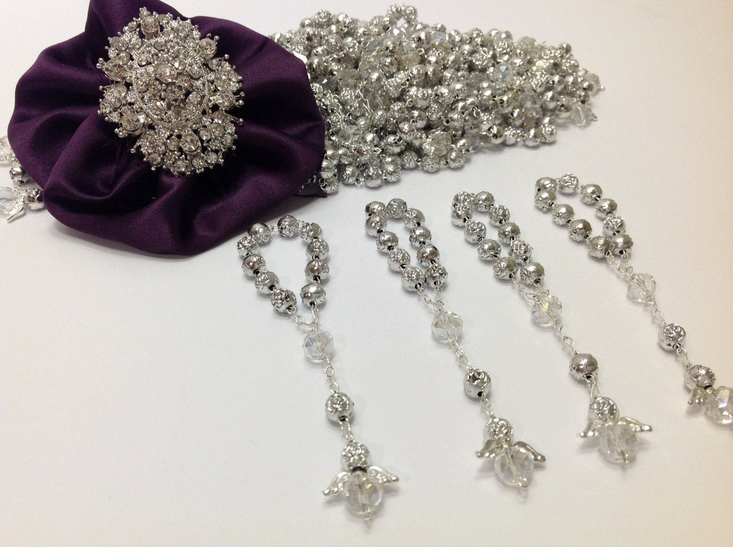 baptism favor, 36 Angel Rosary Favors, Recuerditos de Angel, Pearl Favors, Ab crystal