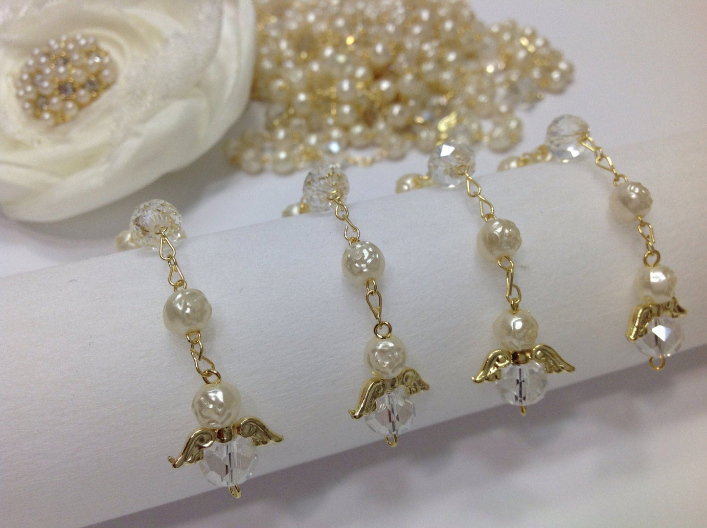 36 Angel Rosary Favors, Recuerditos de Angel, Pearl Favors, Ab crystal