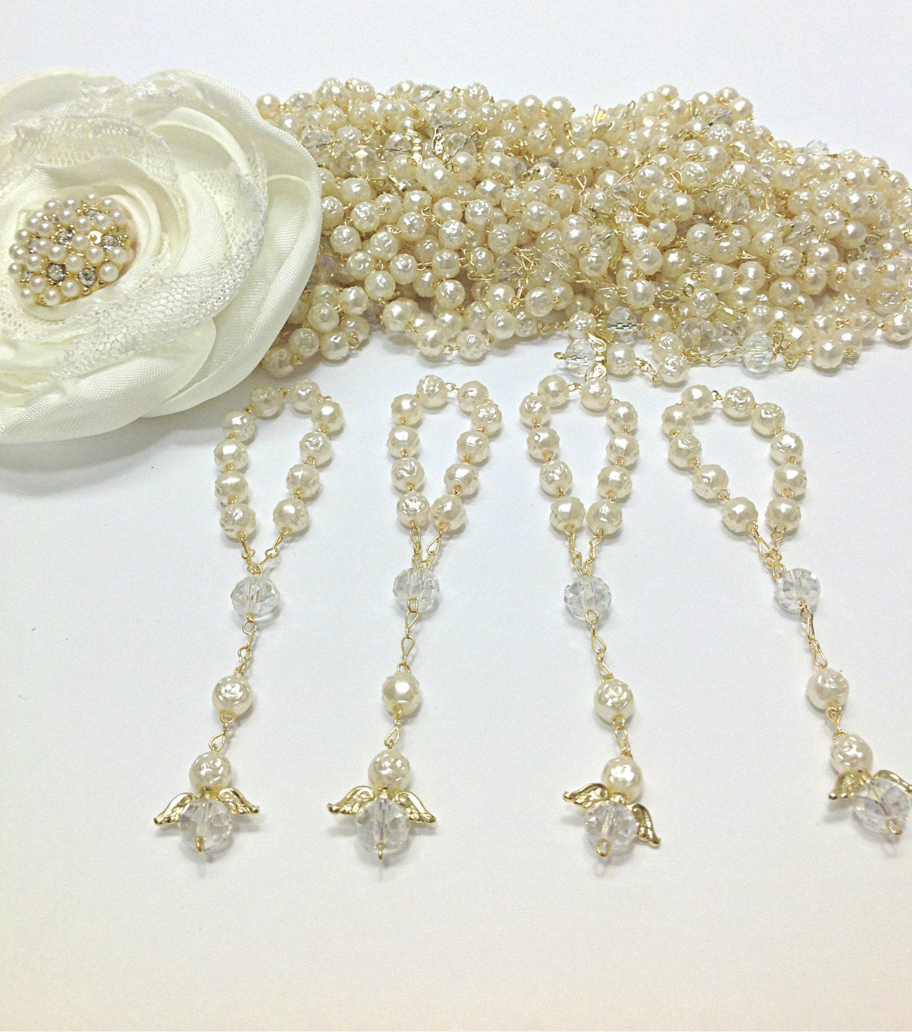 Rosary beads, 25 Angel Rosary Favors/Recuerditos de Angel/Pearl Favors, baptism favors, communion favors, girl favors