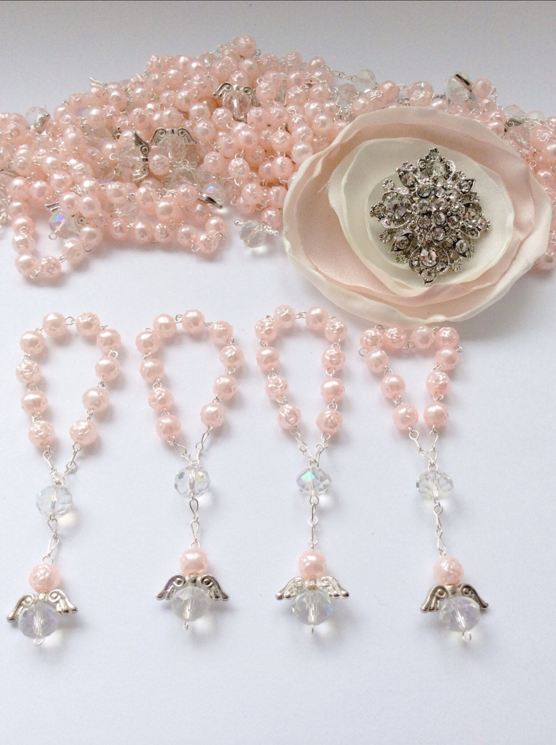 36 Angel Rosary Favors, Recuerditos de Angel, Pearl Favors, Ab crystal