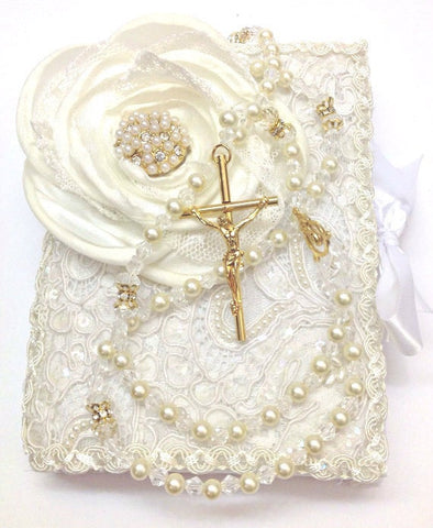 Lace Wedding bible and Rosary/Bible Rosary Set/Libro y Rosario