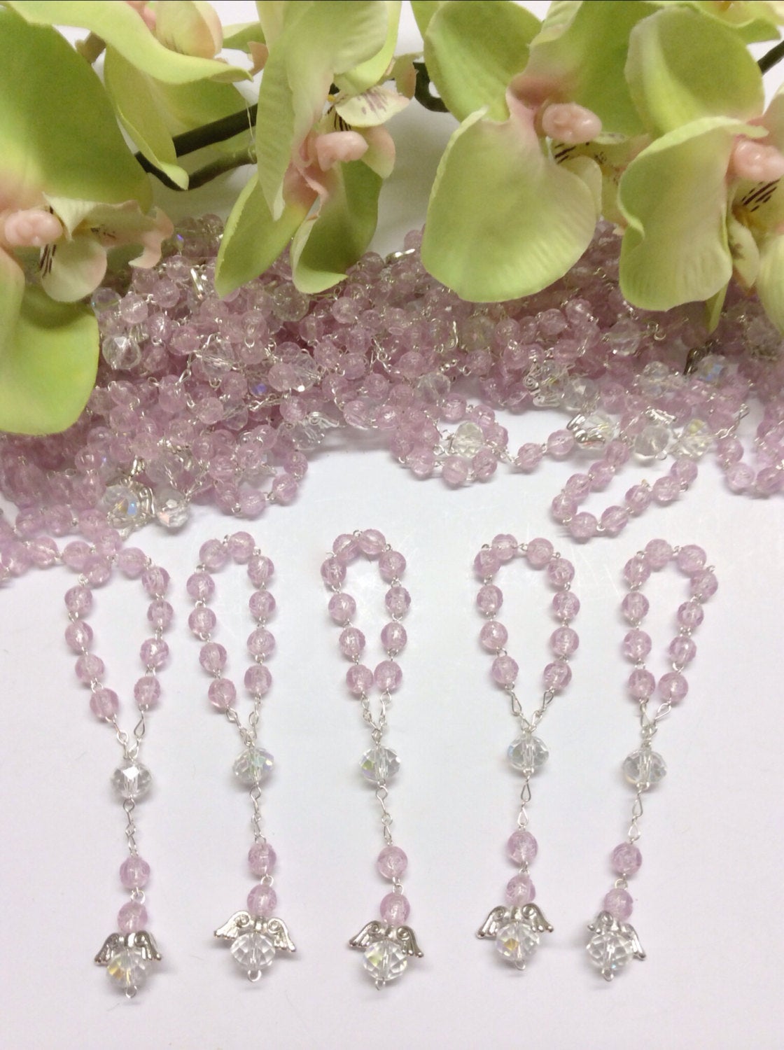 Rosary beads, 10 pcs Angel Mini Rosaries/Decade Rosaries/First communion favors Recuerditos Bautizo 10pz/Mini Rosary Baptism Favors