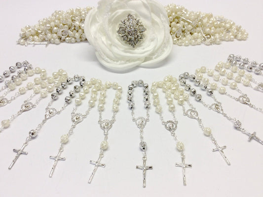 70 pcs Rosaries/Mini Rosaries/Decade Rosaries/Pearl First communion favors Recuerditos Bautizo/Mini Pearl Rosary Baptism Favors 70 pcs