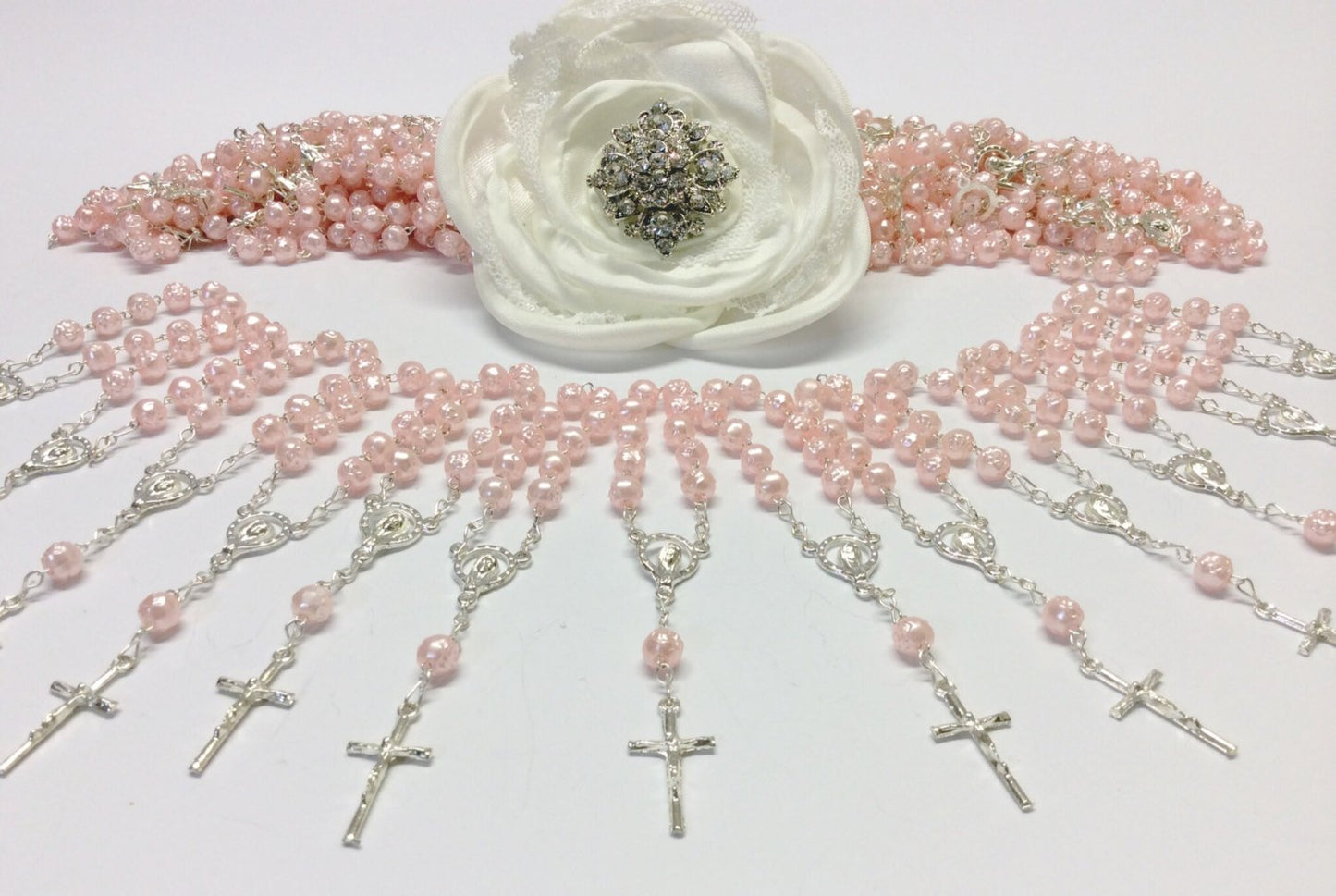 80 pcs Pearl Decade Rosaries, Mini Rosaries, Baptism, First communion favors Recuerditos Bautizo 80/ Mini Pearl Rosary Baptism Favors 80 pcs