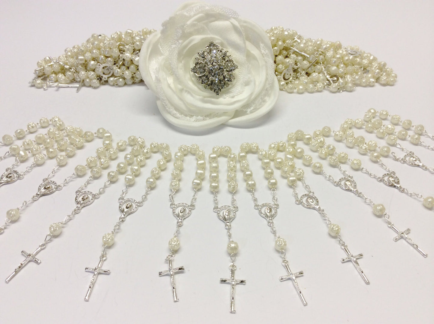 60 pcs Pearl Rosaries, First communion favors Recuerditos Bautizo 60pz/ Mini Pearl Rosary Baptism Favors 60 pcs
