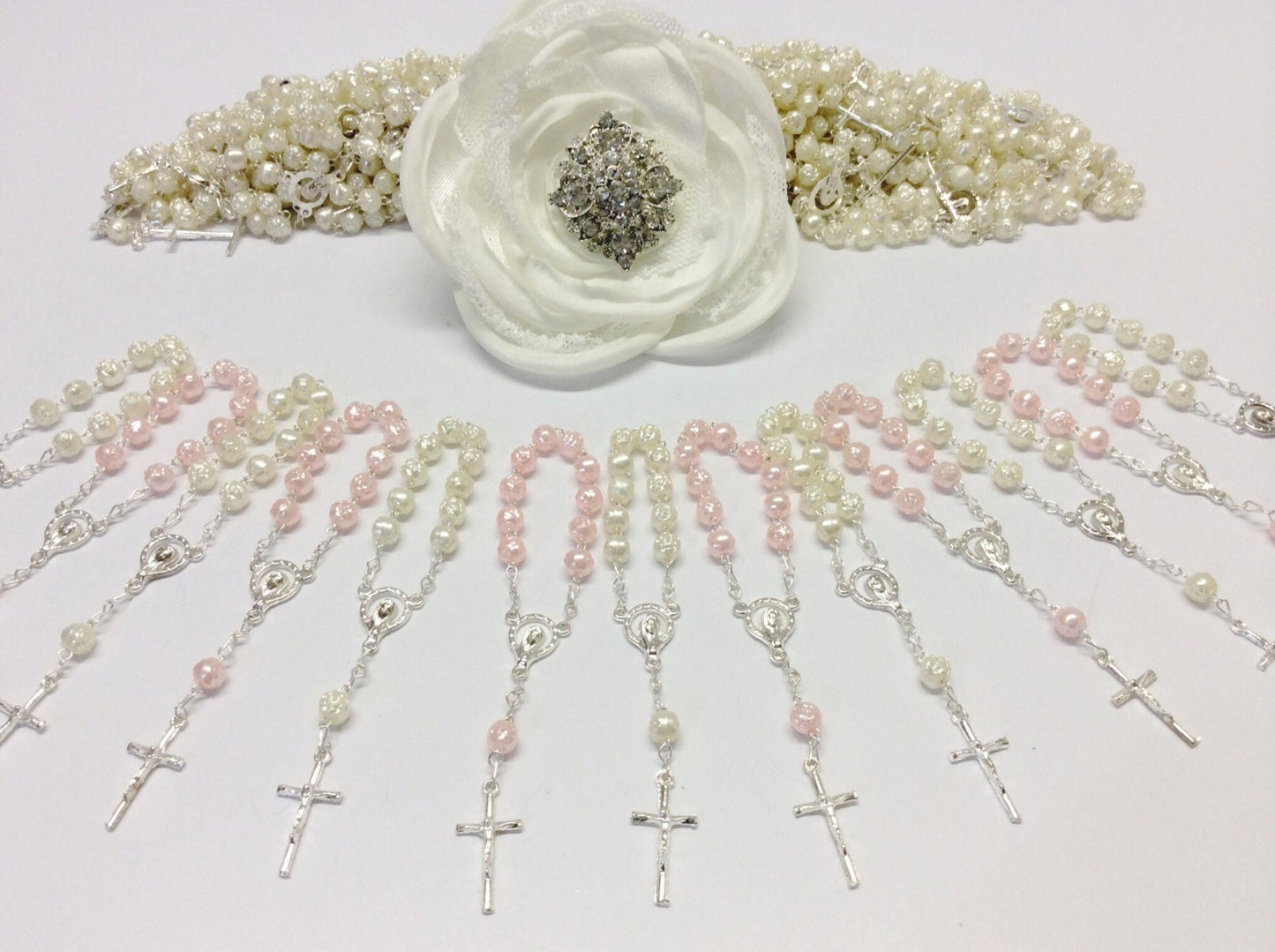 70 pcs Rosaries/Mini Rosaries/Decade Rosaries/Pearl First communion favors Recuerditos Bautizo/Mini Pearl Rosary Baptism Favors 70 pcs