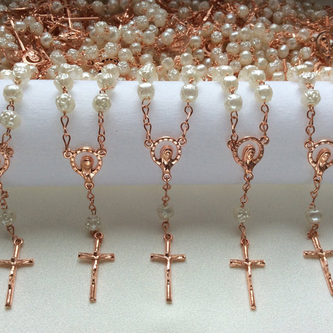 25 pcs Pearl Rosaries/Mini Rosaries/Decade Rosaries/First communion favors Recuerditos Bautizo/ Mini Rosary Baptism Favors 25 pcs