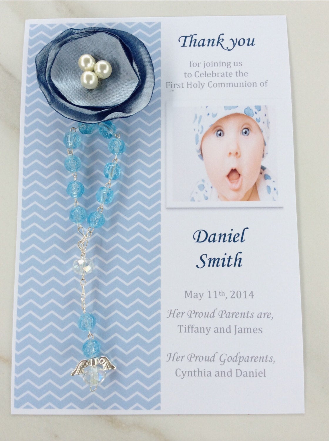 40 pcs Baptism Rosary Favor Cards/ Christening Rosary Favor Cards / Thank you Rosary cards