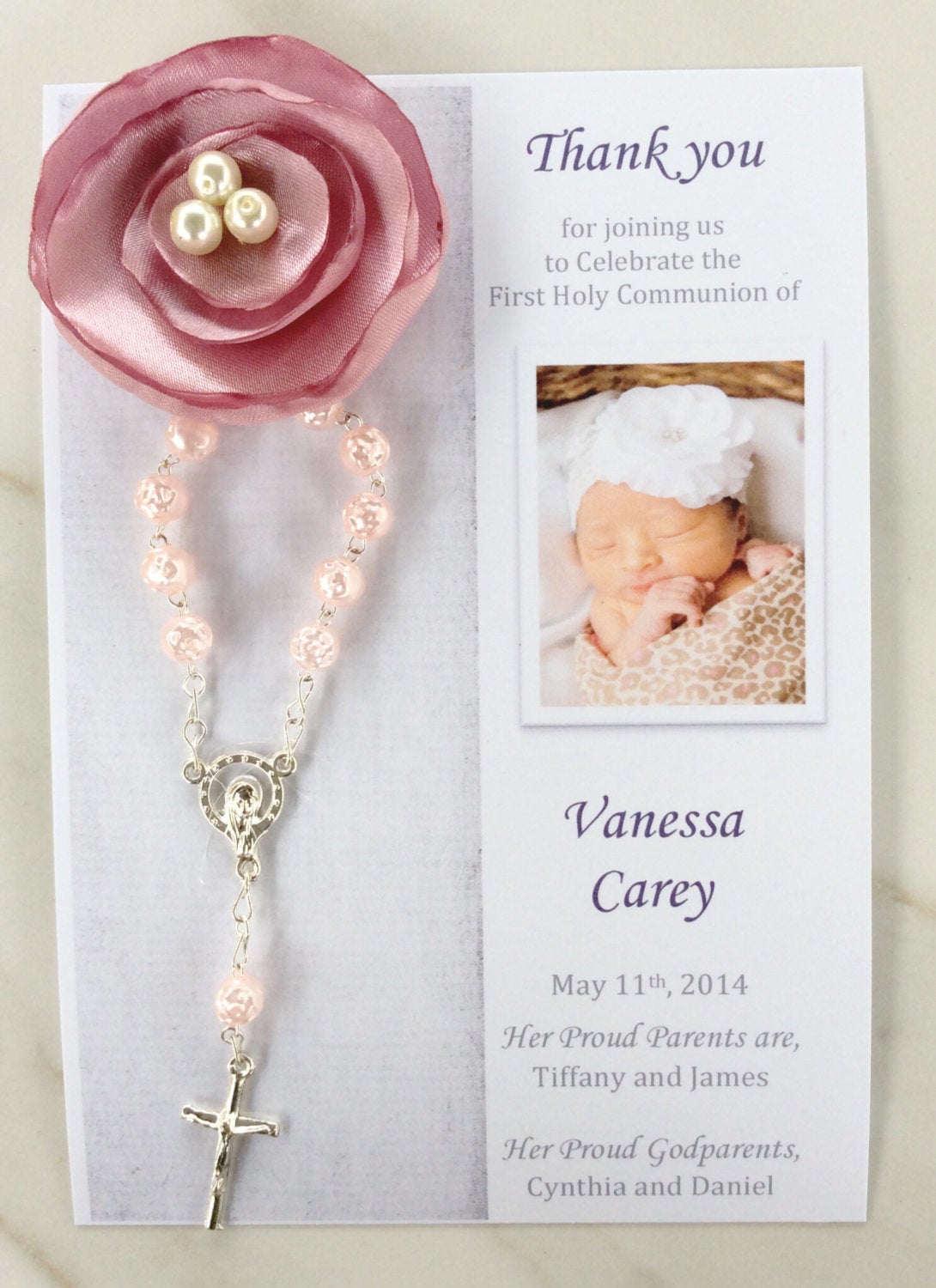 Thank you favor/ 20 pcs Baptism Rosary Favor Cards/Christening Rosary Favor Cards/ Thank you Rosary cards