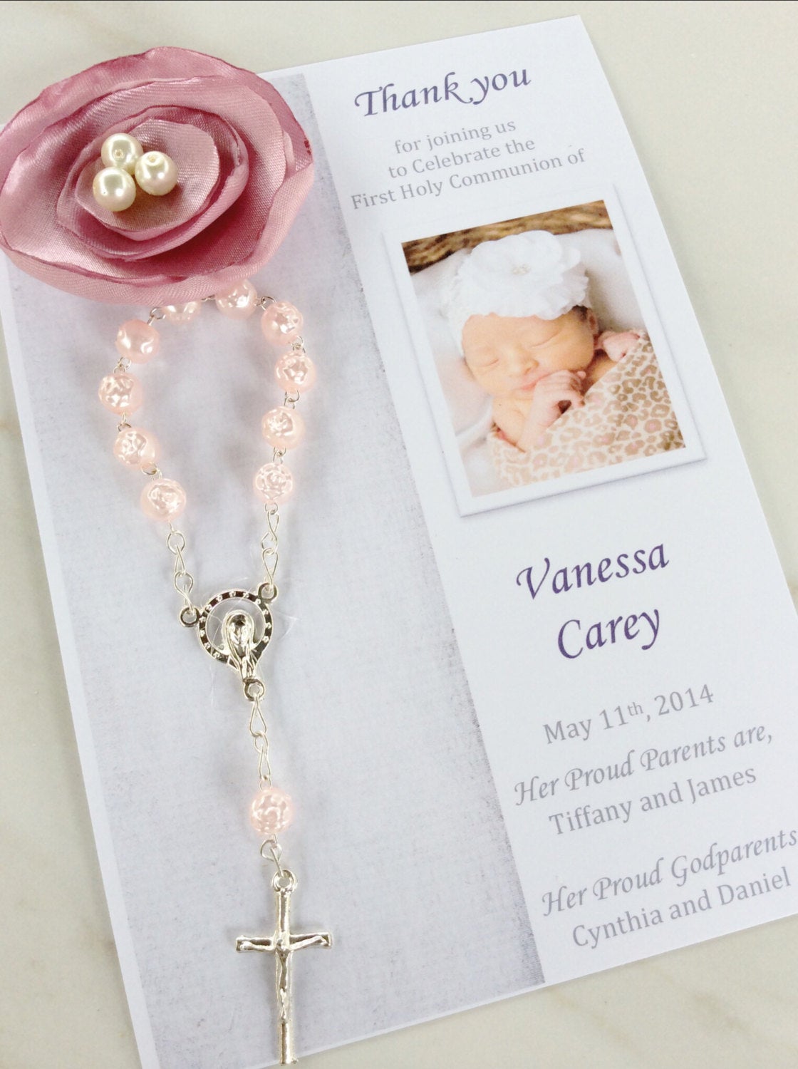 Thank you favor/ 20 pcs Baptism Rosary Favor Cards/Christening Rosary Favor Cards/ Thank you Rosary cards