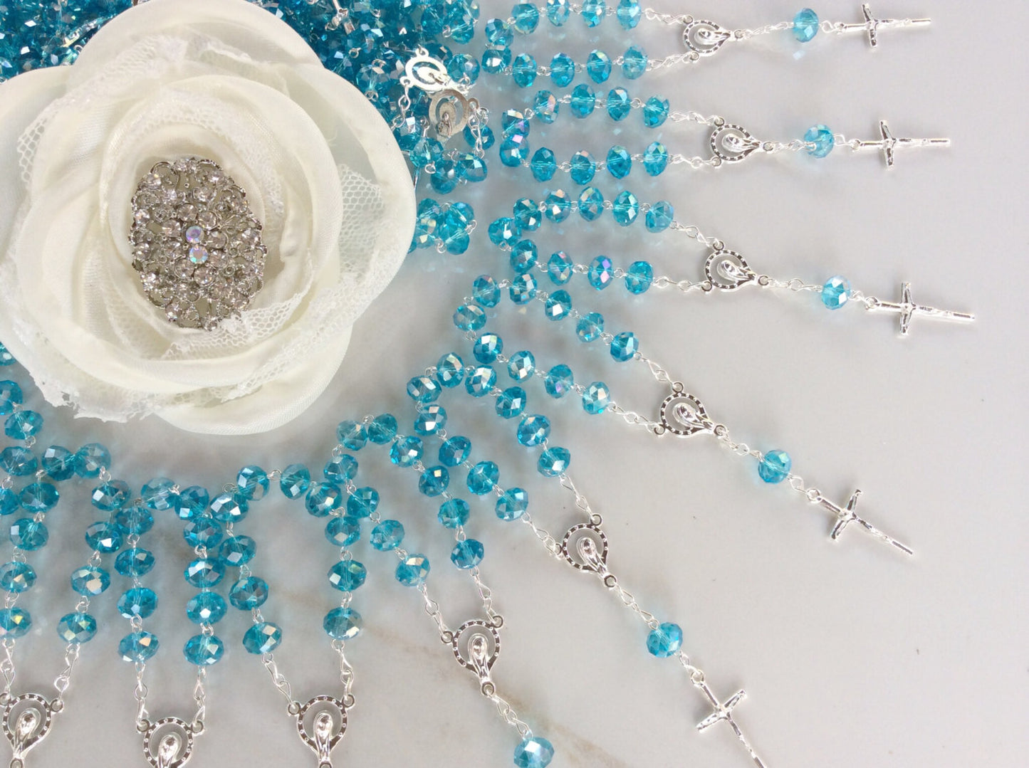 75 pcs crystal rosaries, decade rosaries, mini rosaries, First communion favors Recuerditos Bautizo 75pz/ Mini Crystal Rosary Baptism Favors