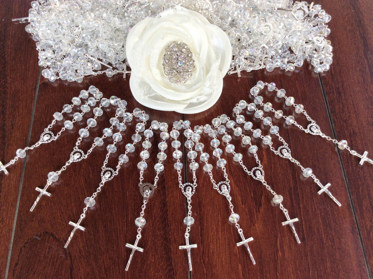 75 pcs crystal rosaries, decade rosaries, mini rosaries, First communion favors Recuerditos Bautizo 75pz/ Mini Crystal Rosary Baptism Favors