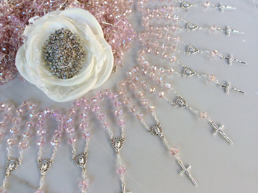 75 pcs crystal rosaries, decade rosaries, mini rosaries, First communion favors Recuerditos Bautizo 75pz/ Mini Crystal Rosary Baptism Favors