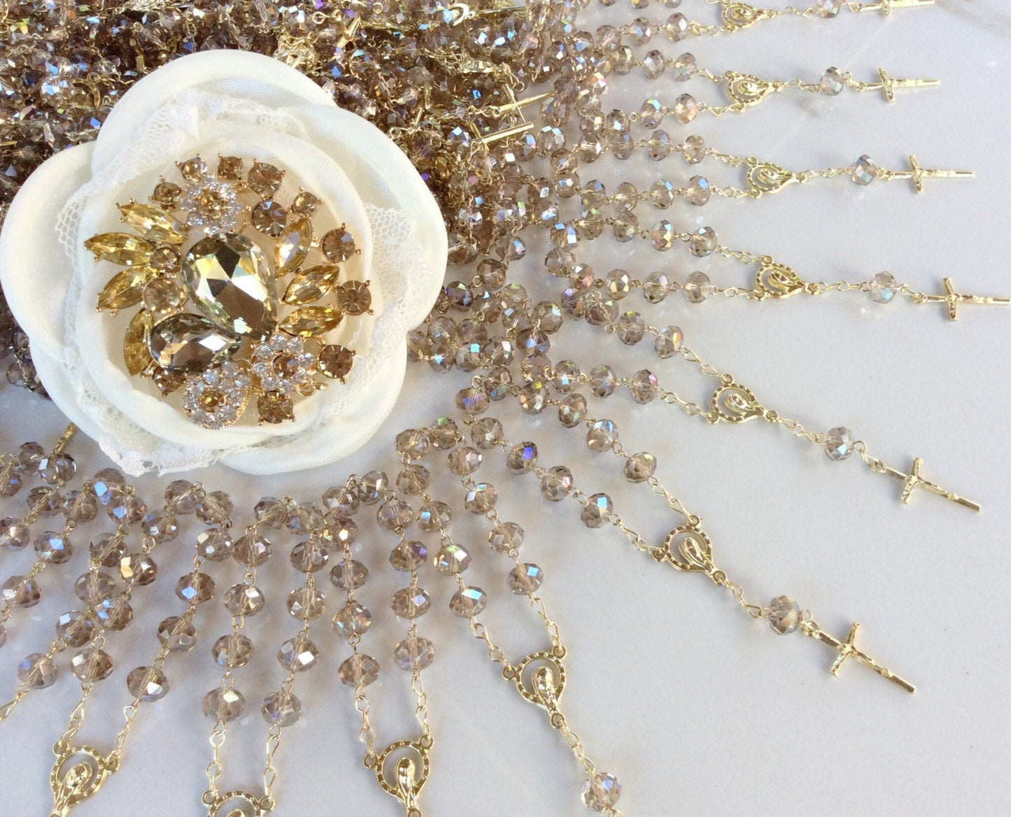 75 pcs crystal rosaries, decade rosaries, mini rosaries, First communion favors Recuerditos Bautizo 75pz/ Mini Crystal Rosary Baptism Favors