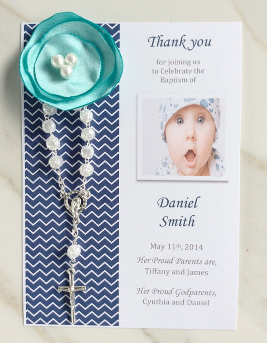 Thank you favor/ 55 pcs Baptism Rosary Favor Cards/55 Christening Rosary Favor Cards/ 55 Thank you Rosary cards