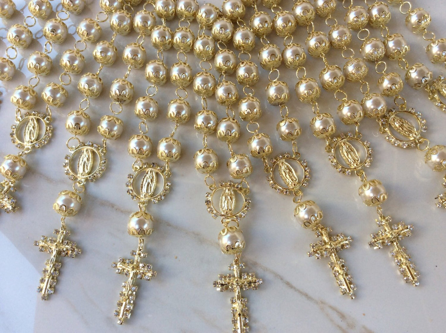 50 pcs car rearmirror favor First communion favors Recuerditos Bautizo 50pz/ Car Gold Rosary Baptism Favors