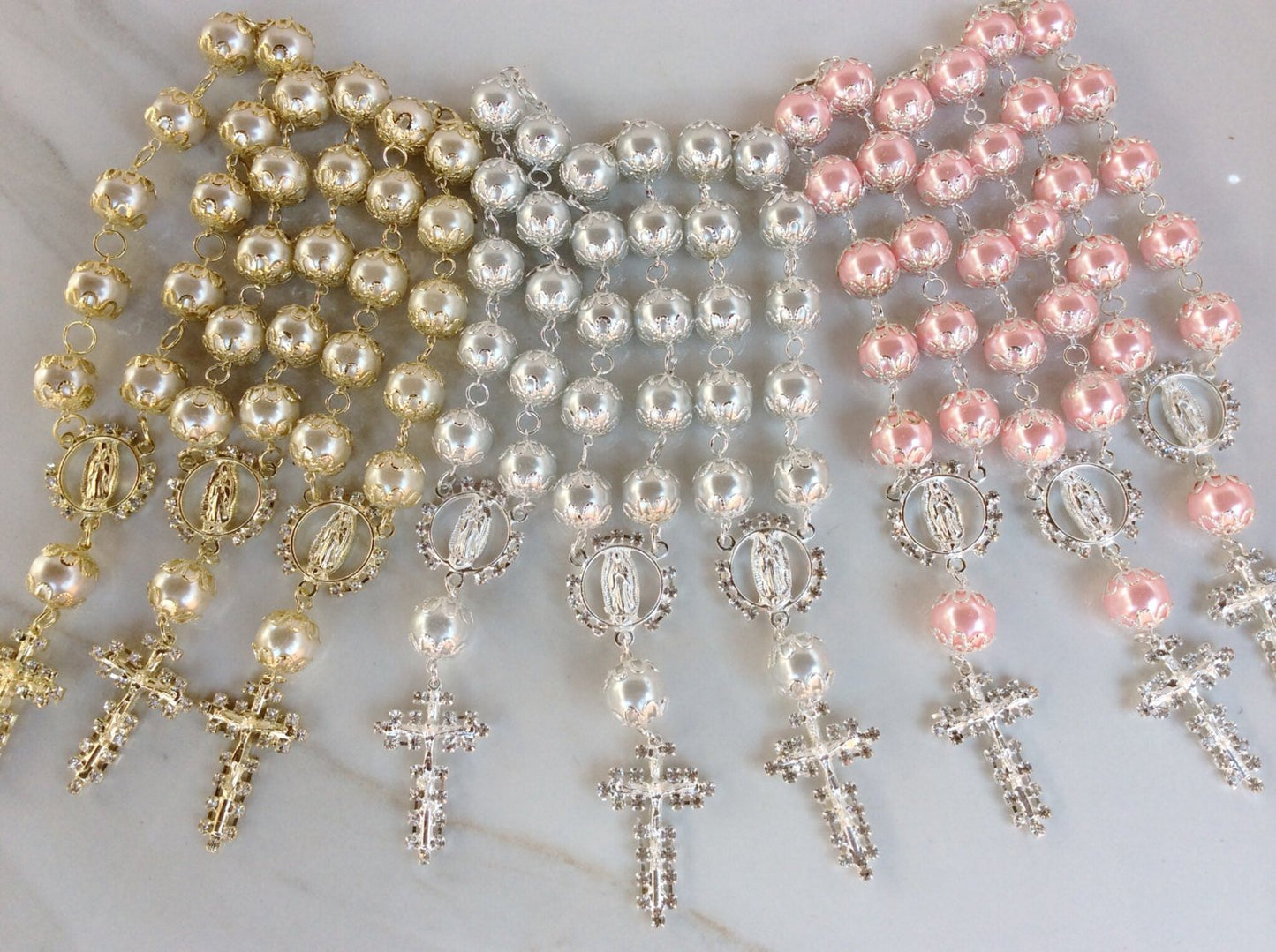 50 pcs car rearmirror favor First communion favors Recuerditos Bautizo 50pz/ Car Gold Rosary Baptism Favors