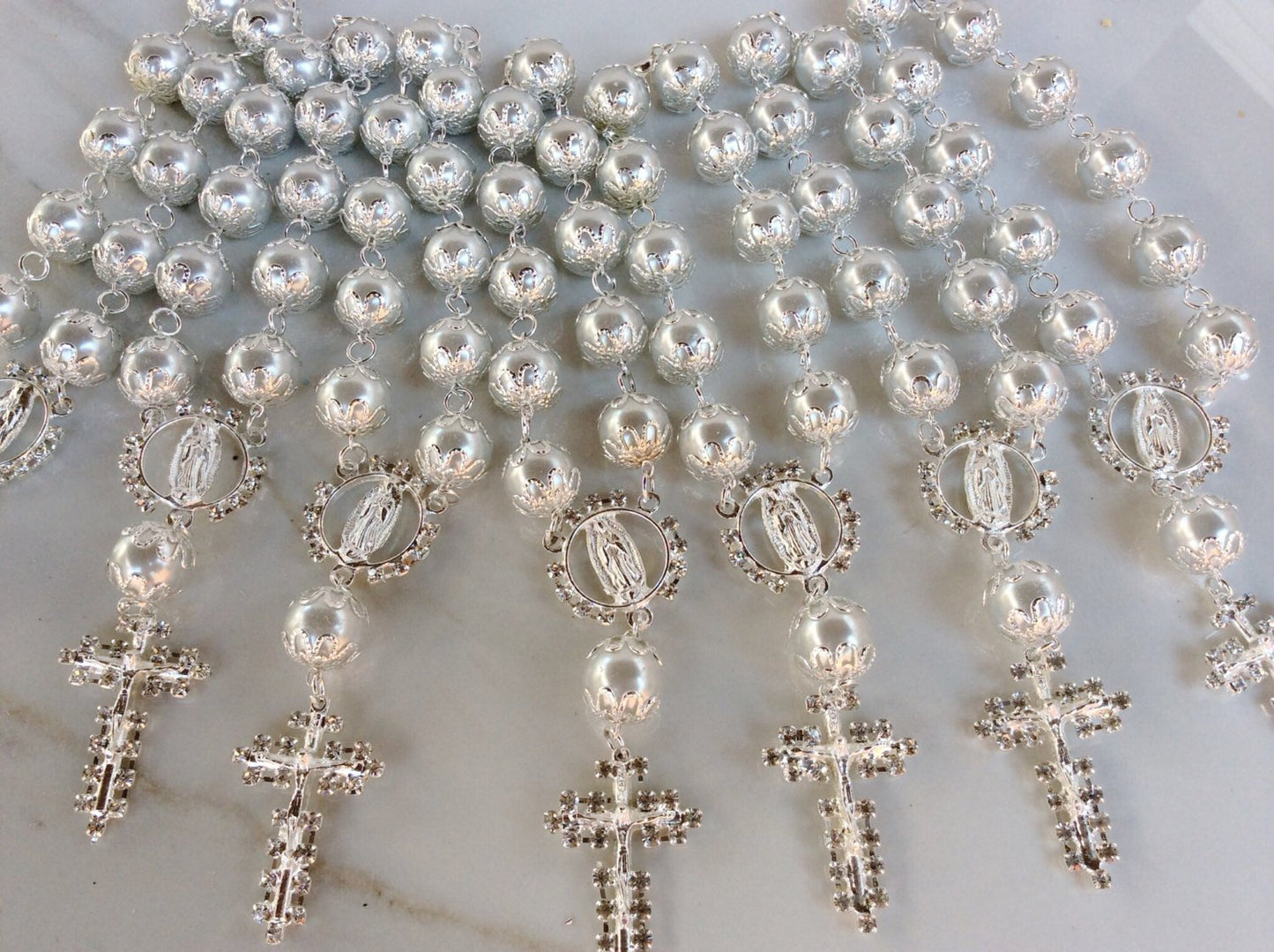 50 pcs car rearmirror favor First communion favors Recuerditos Bautizo 50pz/ Car Gold Rosary Baptism Favors