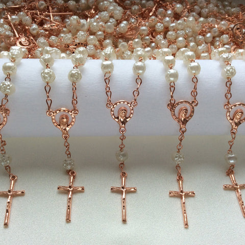 Baptism Favors (24 PCS) Mini Pink Glass Mini Rosary Christening