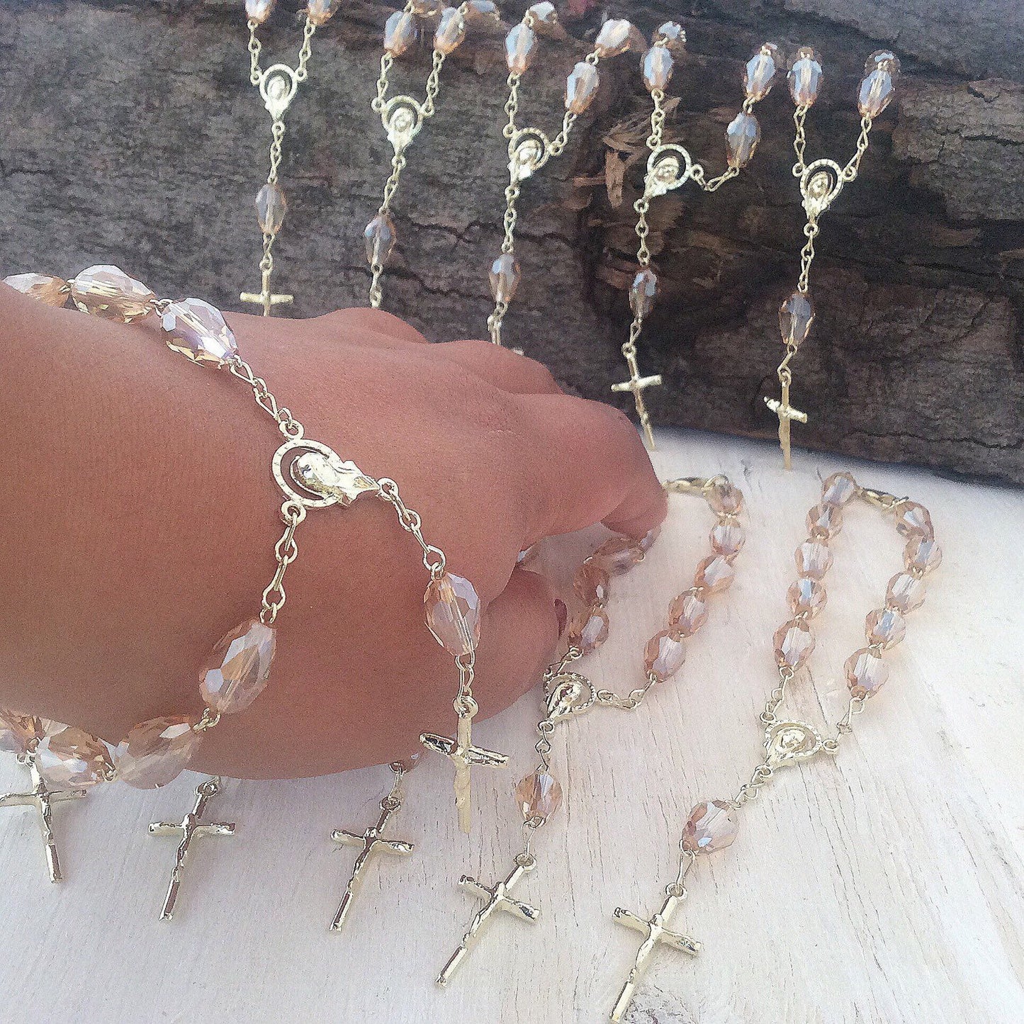 50 pcs Teardrop Crystal favors, First Communion, Wedding Favors, Recuerditos Bautizo 50 Bracelets, Car mirror beads