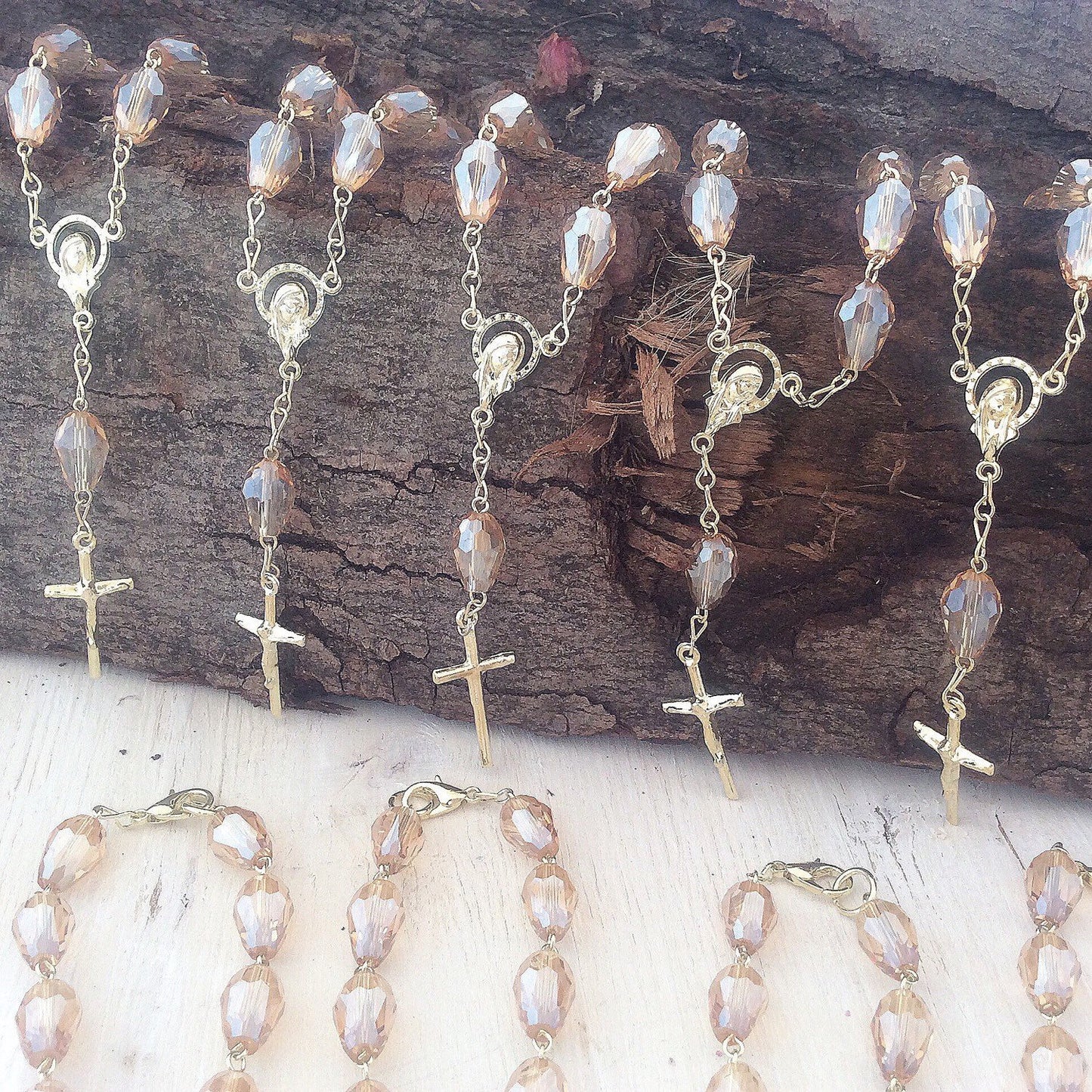 50 pcs Teardrop Crystal favors, First Communion, Wedding Favors, Recuerditos Bautizo 50 Bracelets, Car mirror beads