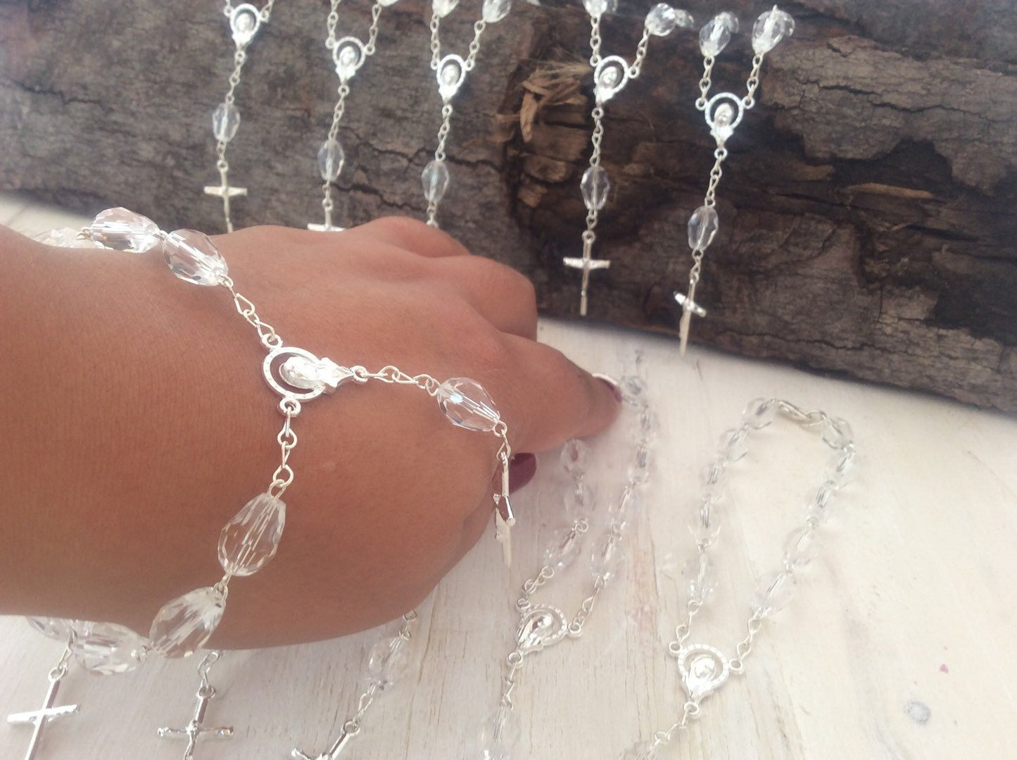 70 pcs Teardrop Crystal favors, First Communion, Wedding Favors, Recuerditos Bautizo 70 Bracelets, Car mirror beads