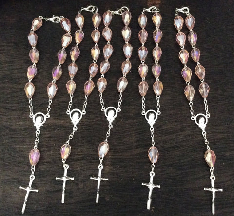 Rosary bracelet, 30 pcs Teardrop Crystal Rosary, favors, First Communion, Wedding Favors, Recuerditos Bautizo 30 Bracelets, Car mirror beads