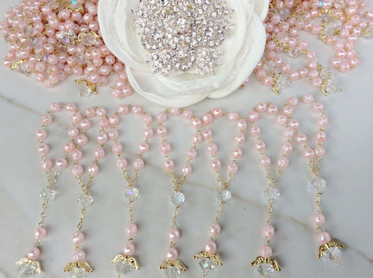 rosary prayer mini rosaries/30 pcs Angel Pearl First communion favors Recuerditos Bautizo 30pz/Mini Pearl Rosary Baptism Favors