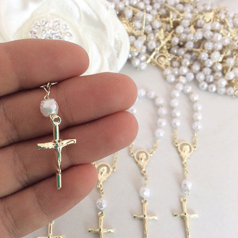 Amazon.com: Nazareth Store Pink Pearl Beads Rosary White Flowers Beaded  Necklace Lourdes Medal & Cross Crucifix: Clothing, Shoes & Jewelry