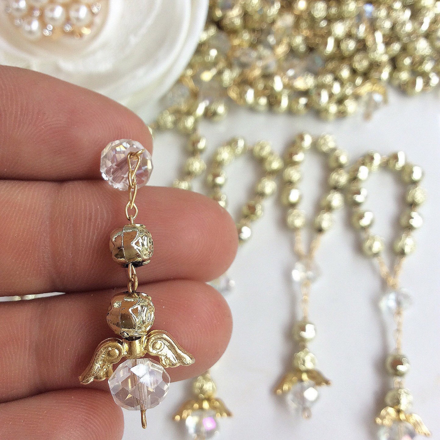 50 pcs Angel Pearl Decade Rosaries/Mini Rosaries/First communion favors Recuerditos Bautizo 50pz/Mini Pearl Rosary Baptism Favors