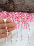 baptism favor/25 pcs Glass Pearl bead Rosaries/First communion favors Recuerditos Bautizo/ Mini Rosary Baptism Favors 25 pcs