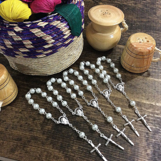 35 pcs Glass pearl Mini Rosaries, Decade Rosaries, First communion favors Recuerditos Bautizo / Mini Rosary Baptism Favors 35 pcs