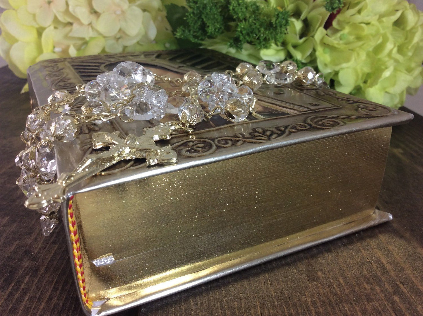 wedding bible, Virgen de Guadalupe Raised Repujado, Embossed plates Virgin Bible, crystal rosary